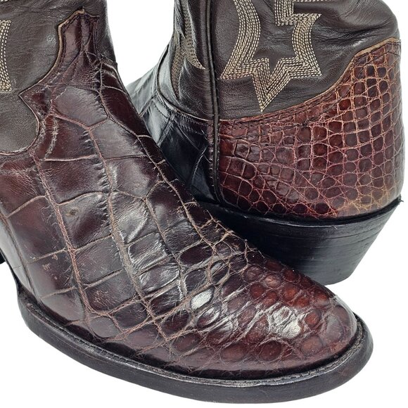 Bias Cut Alligator Cowboy Boots Vintage Exotic Custom 7.5D Brown Gator Western - Picture 6 of 16
